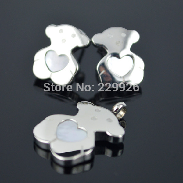 S25H Love Heart Honey Shell Micro Bear Stainless Steel Pendant Earring Fahionable Romantic TOP grade Plated