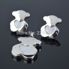 S25H Love Heart Honey Shell Micro Bear Stainless Steel Pendant Earring Fahionable Romantic TOP grade Plated