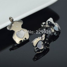 S25H Love Heart Honey Shell Micro Bear Stainless Steel Pendant Earring Fahionable Romantic TOP grade Plated