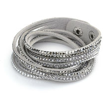 Free Shipping Fashion Women Men Jewelry 925 Silver 6 Layer Austrian Crystal Leather Wristband Wrap Bracelets Chain Bangles 6D11