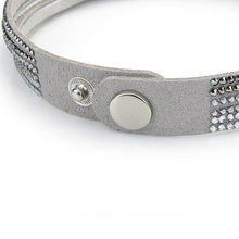Free Shipping Fashion Women Men Jewelry 925 Silver 6 Layer Austrian Crystal Leather Wristband Wrap Bracelets