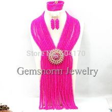 Fabulous Fuchsia Pink African Wedding Jewelry Sets Costume Indian Bridal Jewelry Set Bride Gift Jewelry Free