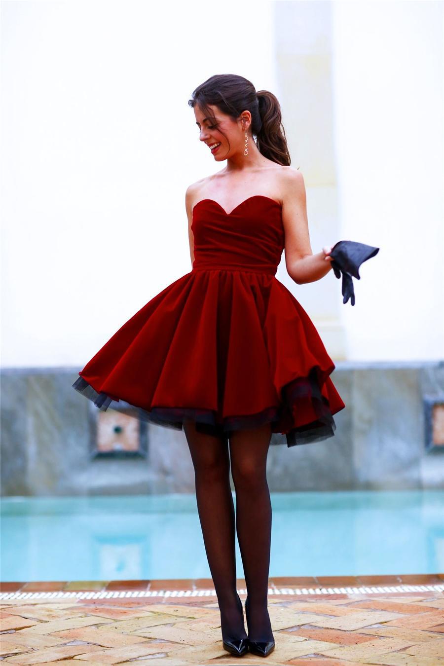 Attractive-Dark-Red-Prom-Dresses-Sweetheart-Neck-Zipper-Back-Short ...