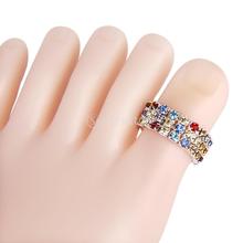 New Arrivals 2015 Elastic Multicolor 3 Row Crystal Rhinestone Toe Ring Bridal Jewelry 9mm Free Shipping
