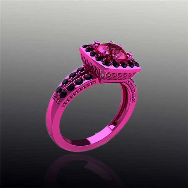 Fashion Jewelry Emerald Cut Red Garnet 18K Pink Black Gold Filled Maxi Rings Turkish Wedding Couple