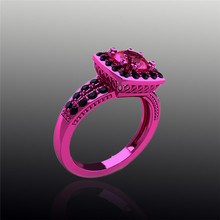 Fashion Jewelry Emerald Cut Red Garnet 18K Pink & Black Gold Filled Maxi Rings, Turkish Wedding Couple Jewelry Ring o Jewelry
