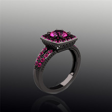 Fashion Jewelry Emerald Cut Red Garnet 18K Pink Black Gold Filled Maxi Rings Turkish Wedding Couple