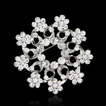 NEW SILVER FLOWER BOUQUET BROOCH CLEAR DIAMANTE CRYSTAL WEDDING PARTY PIN BROACH