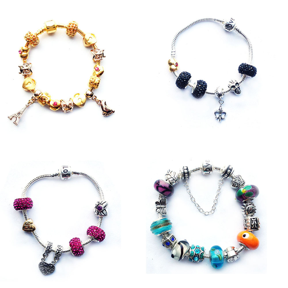 New 2015 Europe Fashion Gold Glass Charm Fits Pandora Beads Bracelets For women Adjustable DIY Bracelet