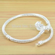WHOLESALE 7″-9″ CHARM WHITE SILVER PLATED BRASS SNAKE EUROPEAN BRACELETS BANGLES 7″~9″ FIT FOR PANDORA BEADS FREE SHIPPING 5PC