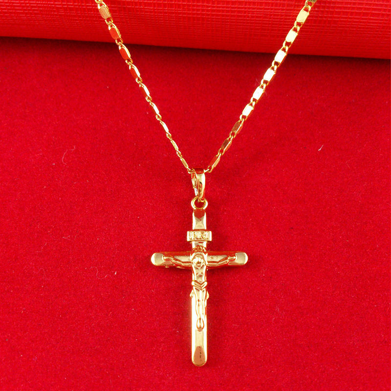 2015 Hot men necklace Wholesale Free shipping 24k gold necklace top quality necklace Cross pendant Cool