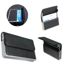 High grade Mens Luxury Black Pocket Leather Stainless steel Business ID Credit Card Holder Wallet Case Box