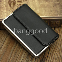 High grade Mens Luxury Black Pocket Leather Stainless steel Business ID Credit Card Holder Wallet Case