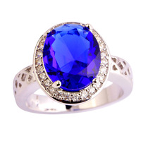 New Women Engangement Jewelry Fashion Oval Cut Blue Sapphire Quartz 925 Silver Ring Size 7 8 9 10 11 12 Wholesale Free Shipping