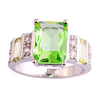 Free Shipping Emerald Cut Green Amethyst White Topaz 925 Silver Ring Fashion Lady Jewelry Size 7 8 9 10 Unisex Rings Wholesale