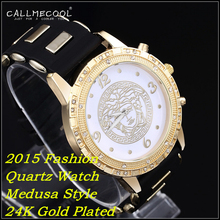2015 Fashion 24K Gold Plated Big Men Women Quartz Watch Wristawatch Rhinestone Pave-set bar club Rock Rap Hiphop Jewelry for men