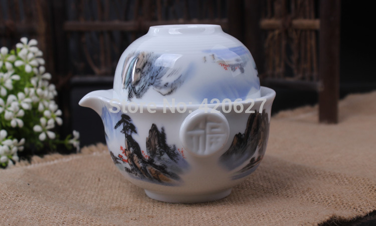 gaiwan Blue and white porcelain Ceramic tea sets Landscape painting Kung Fu Tea Quik Cup pot