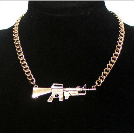 Free shipping New arrival Punk Style Metal Gun Pendant Rihanna Cool Necklaces Bohemia jewelry wholesale N041
