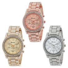 Selljimshop Faux Chronograph Quartz Plated Classic Round Women Crystals Watch