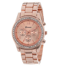 Selljimshop Faux Chronograph Quartz Plated Classic Round Women Crystals Watch