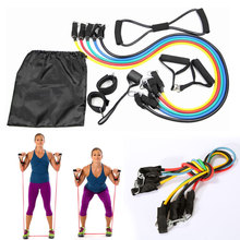 New 65 Pounds 9 Pcs Pull Rope Resistance Exercise Gym Fitness Latex Tubes Workout Bands Set