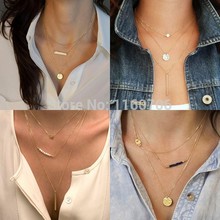 Hot Fashion Gold Plated Fatima Hand 3 Layer Chain Bar Necklace Beads and Long Strip Pendant Necklaces Jewelry