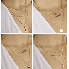 2015 Women Cheap Jewelry New Initial lariat Necklace Gold Multi Layer Necklace Sexy Mini beads Charm Pendant Necklace