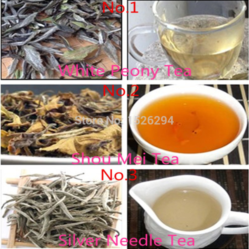 Free shipping 15 bags Organic Chinese Tea 3 kind Different flavors White Tea Shou Mei Silver