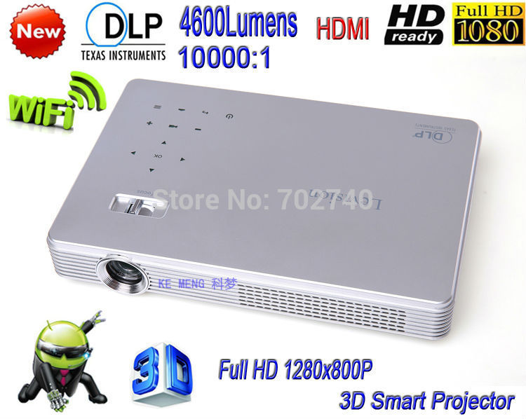 Newest DLP WiFi Electronic Zoom 3D High Brightness 4600 Lumens Home Theater LED Projector Android 4