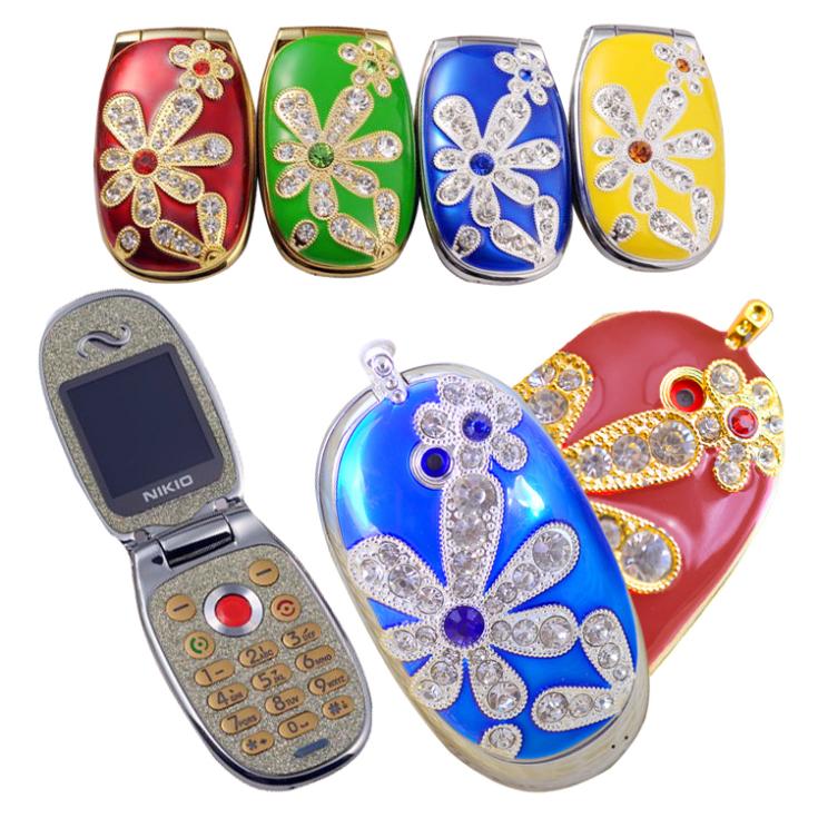 Free Shipping New Mini Ultra small Flip Cell Phones Clamshell Fashion Rhinestone Jewelry Cute Child Female