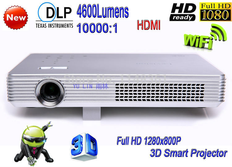 New DLP WiFi 4600 Lumens Electronic Zoom WiFi Android 4 4 3D Smart Projector Full HD