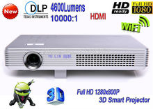 New DLP WiFi 4600 Lumens Electronic Zoom WiFi Android 4.4 3D Smart Projector Full HD 1280*800P LED Projector Free Shipping