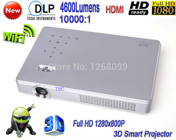 New DLP Electronic Zoom High Brightness 4600 Lumens LED Projector WXGA 1280x800 Digital Video HD1080P 3D