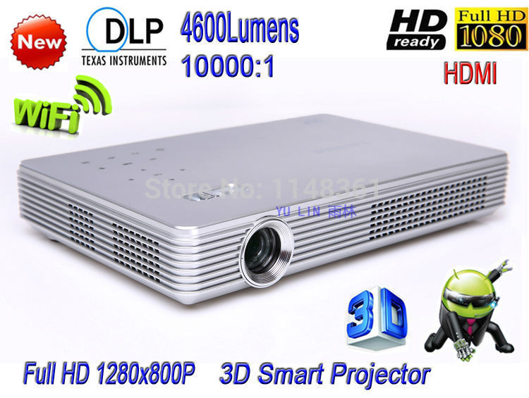 2015 New DLP Electronic Zoom 4600 Lumens WiFi HD 1080P 3D Smart Home Theater Projector Game