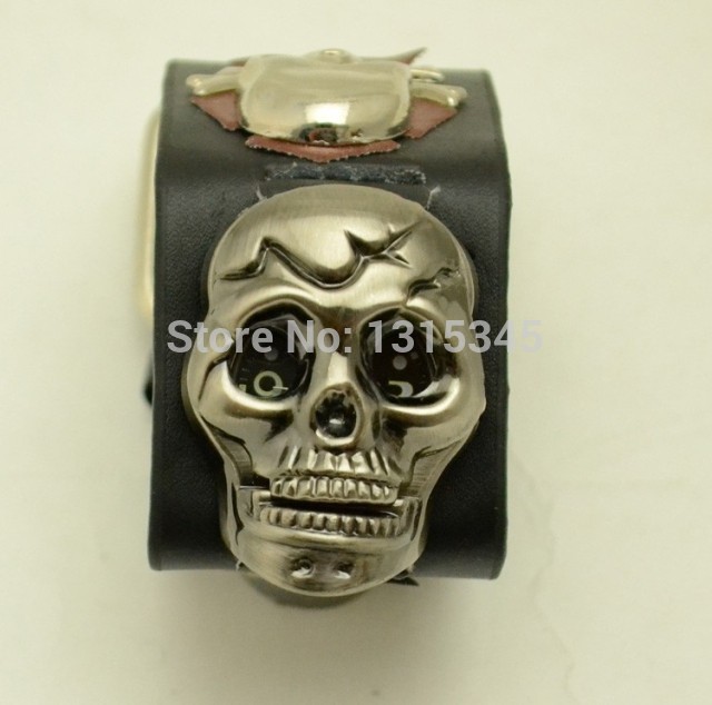 Street punk Topearl Jewelry Gothic Punk Rock Chain Iron Cross Skull Leather Quartz Watch FREE SHIPPING