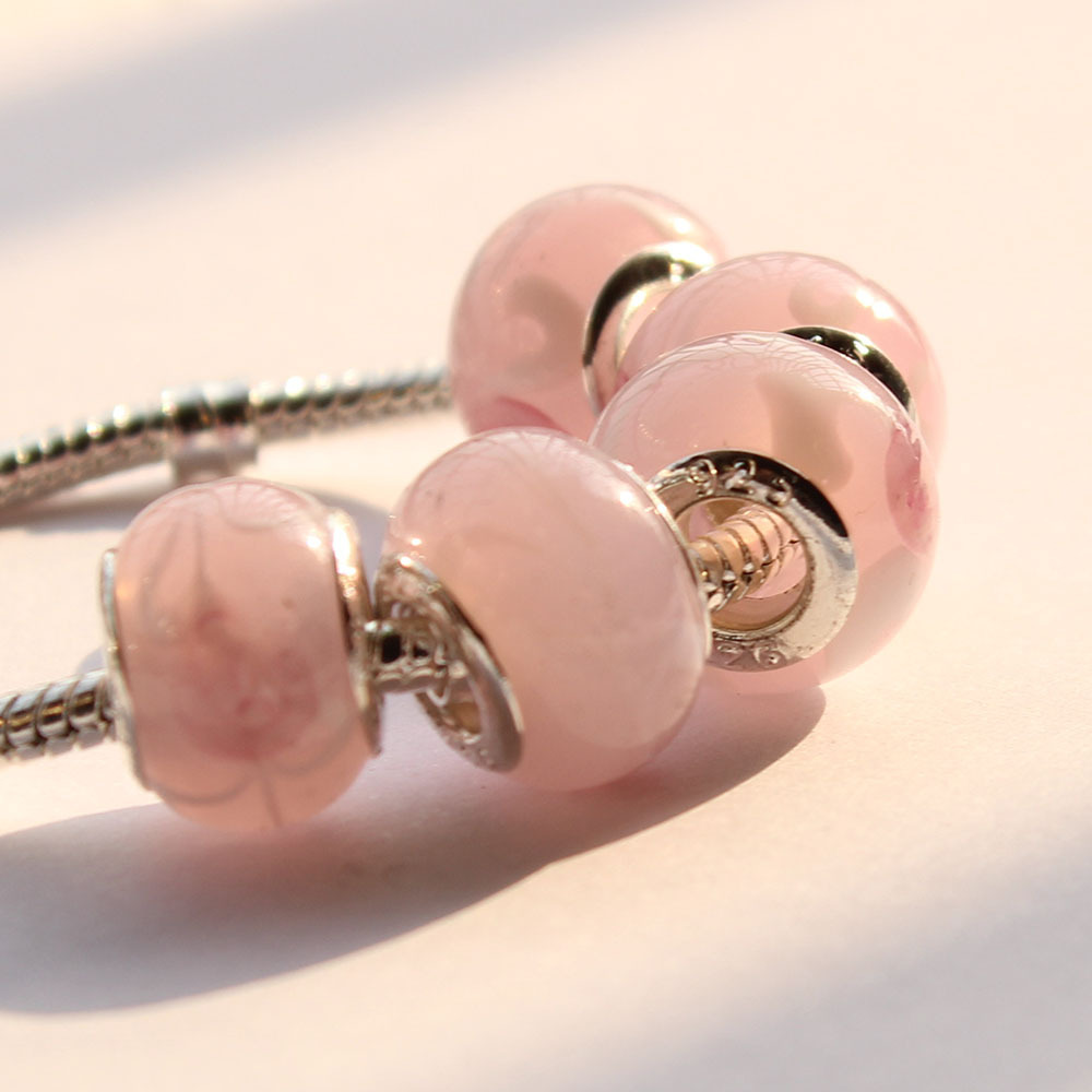 1pc DIY Jewelry accessories big hole flower pink beads apply to fit Pandora style charms bracelet