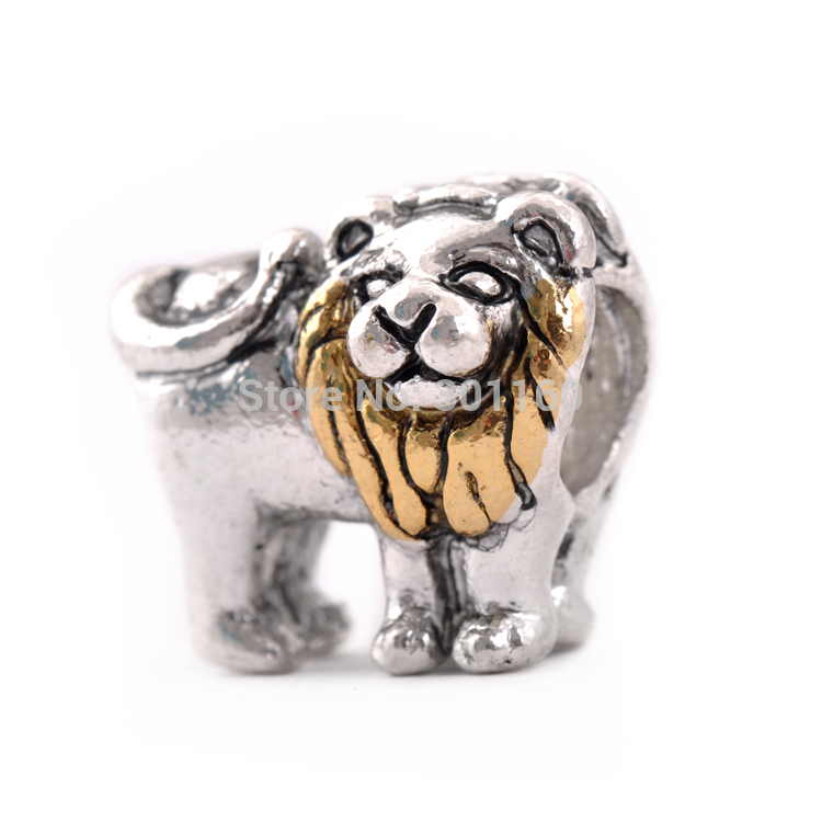 Free Shipping European 925 Silve Plated Beads Double Side Lion Bead Charms Fit pandora bracelets bangles