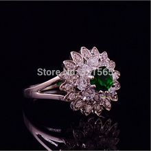 Vogue Emerald Quartz Crystal Flower Design White Gold Filled Ring Size 7 8 9 Super Value