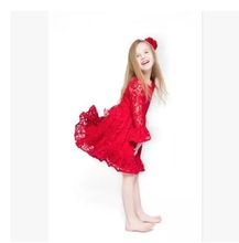 2015 new spring summer European style girls red lace mid sleeve princess party tutu dresses kids