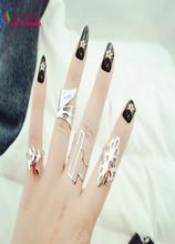 2015 popular fashion street snap Designer gold silver plated cutout leaf geo finger rings sets womens