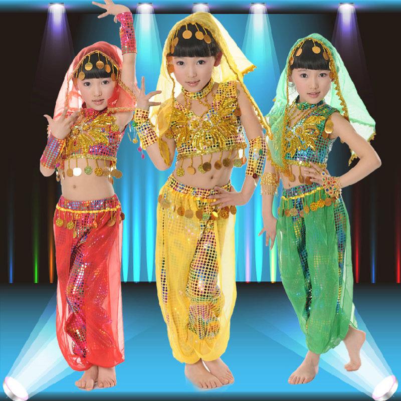 2015 New Girl Belly Dance Top Costume Pants Veil Paillette Performance Exercises Dancewear Gypsy Dress Danza
