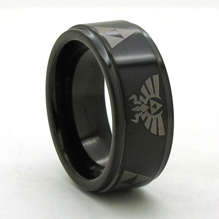 Legend of Zelda Tungsten Ring Shiny Black Stepped Edges Band Size 6 18 NR08PBL 