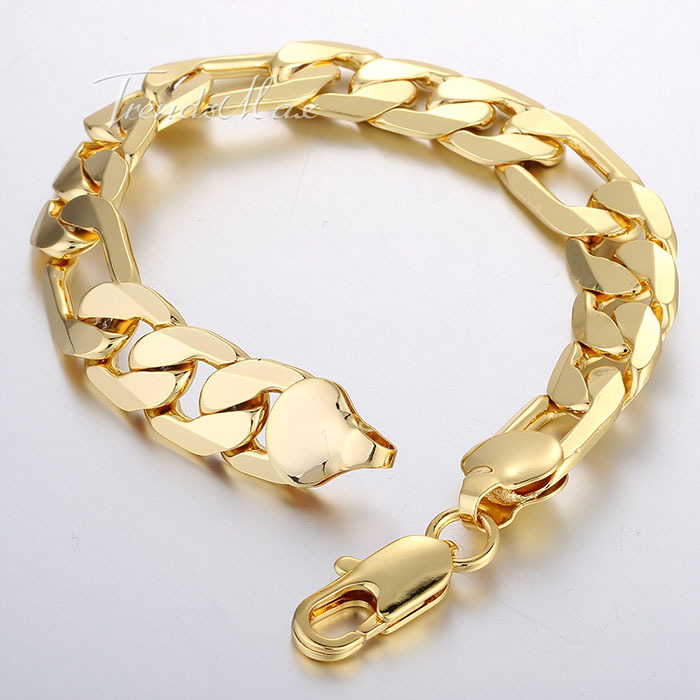 12mm Mens Chain Boys Cut Figaro Link Yellow Gold Filled GF Bracelet Customized Size 7 11