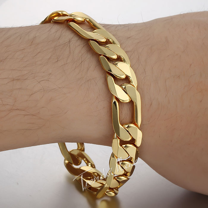 12mm Mens Chain Boys Cut Figaro Link Yellow Gold Filled GF Bracelet Customized Size 7 11