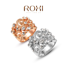 Roxi Fashion Women’s Jewelry High Quality Ring White Platinum Thee Times Of Gold Plated Round Pave Shining Austrian Crystals