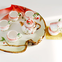 8pcs Creative Cup Peach wedding housewarming gift to send their elders parents enamel porcelain tea sets