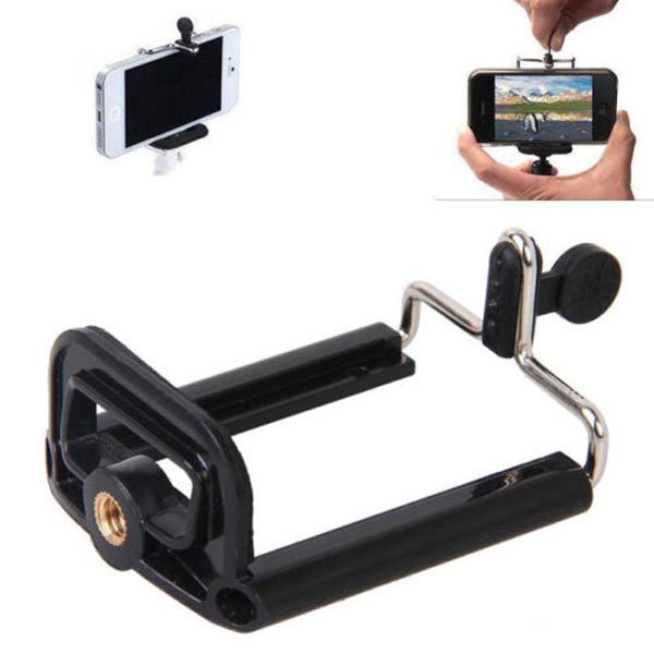 Mobile Phone Camera Smartphone Stand Clip Holder Mount Tripod Mount Adapter Monopod Bracket Black Plastic Metal