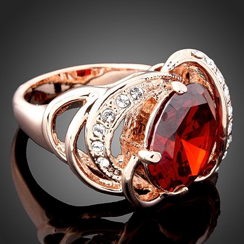 Jewelry Rose Gold filled ruby rings with CZ Diamonds for women Fashion wedding Accessories Bijouterie J00151