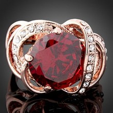 Jewelry Rose Gold filled ruby rings with CZ Diamonds for women Fashion wedding Accessories Bijouterie J00151