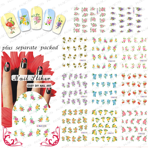 2015 NEW 50PCS lot Nail Decals Water Transfer Fingernail Decals Nail Stickers Flowers Butterfly Water Transfer